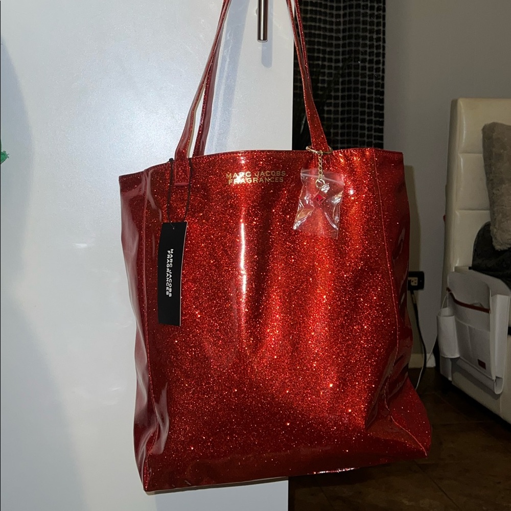 Marc Jacobs red glitter nylon tote bag
